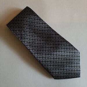 3/$45 Tie MERCEDES SILK HAND MADE HIGH FASHION Rectangles Silver Black